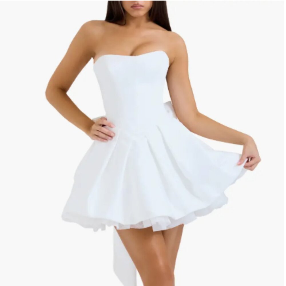 House of CB Noele Bow Strapless Satin Minidress - Size S